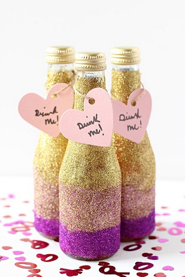 DIY Wedding Mini Glitter Champagne Bottles