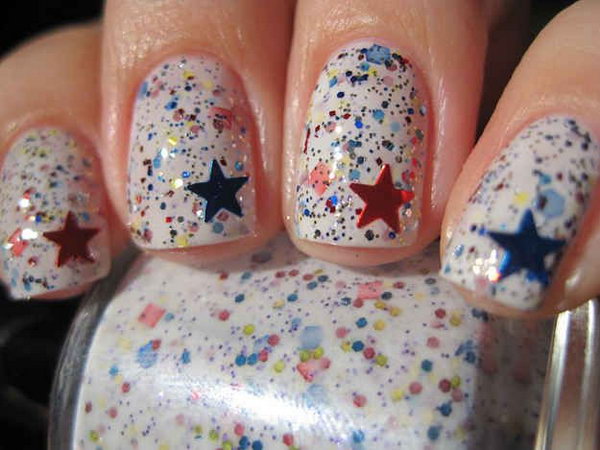 Patriotic Sparkle and Shine Star Accented Nail 