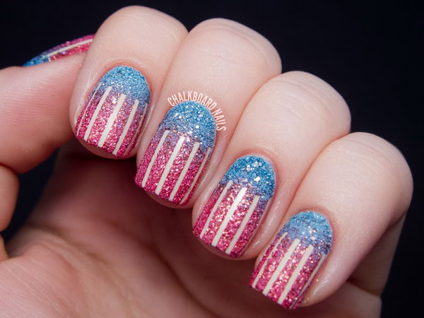  Easy and Textured American Flag Nail Art: Go with the classic patterns, but create a variation on the American flag using textured polish. The combination of smooth and rough in one manicure is so delectable! See the tutorial here.