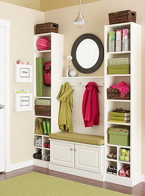 Create this mini mudroom from IKEA Billy Bookcases and a bit of beadboard and trim. It costs not much and looks like custom built-ins! A super inexpensive DIY project. Get more details 