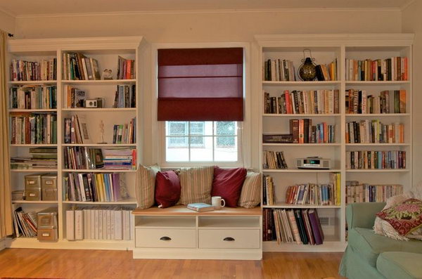 Built in Bookshelves with Window-seat. I love this clever design. It provides us more comfy  with the window seats alone with the bookcase.  Get the instructions 