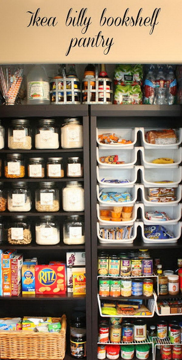DIY Pantry Made with Two IKEA BILLY Bookshelves. See more