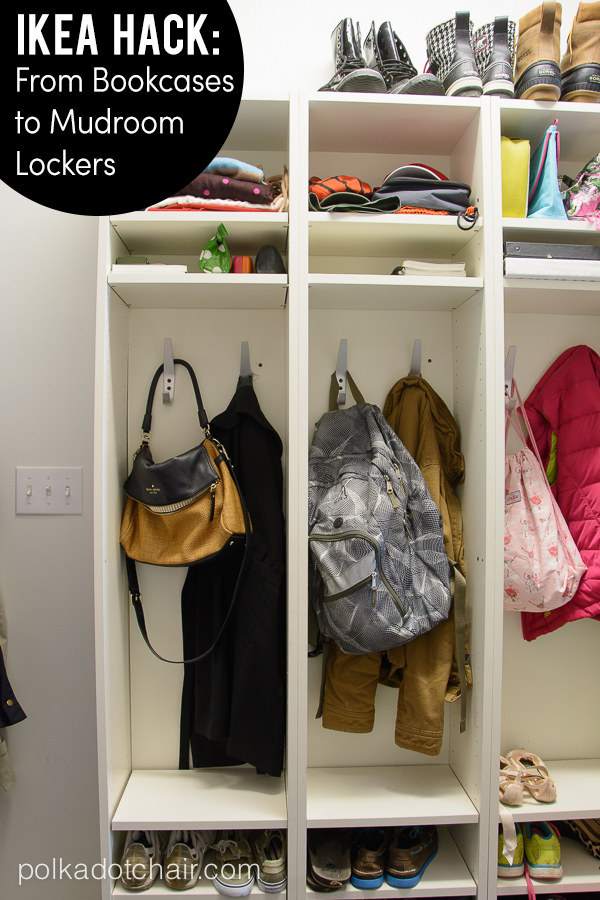  Mudroom Lockers. Organize your mudroom with Ikea bookcases.  Make getting out the door in the morning that much easier! Get the tutorial.