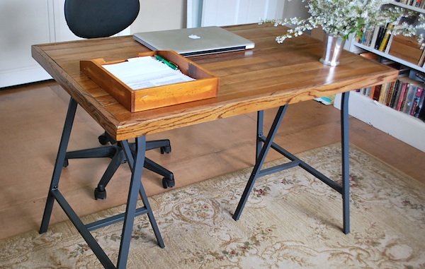 DIY Desk with IKEA Trestle Legs and Old Wood Flooring. This is a shabby chic project to your home decor. You can get the most detailed directions 