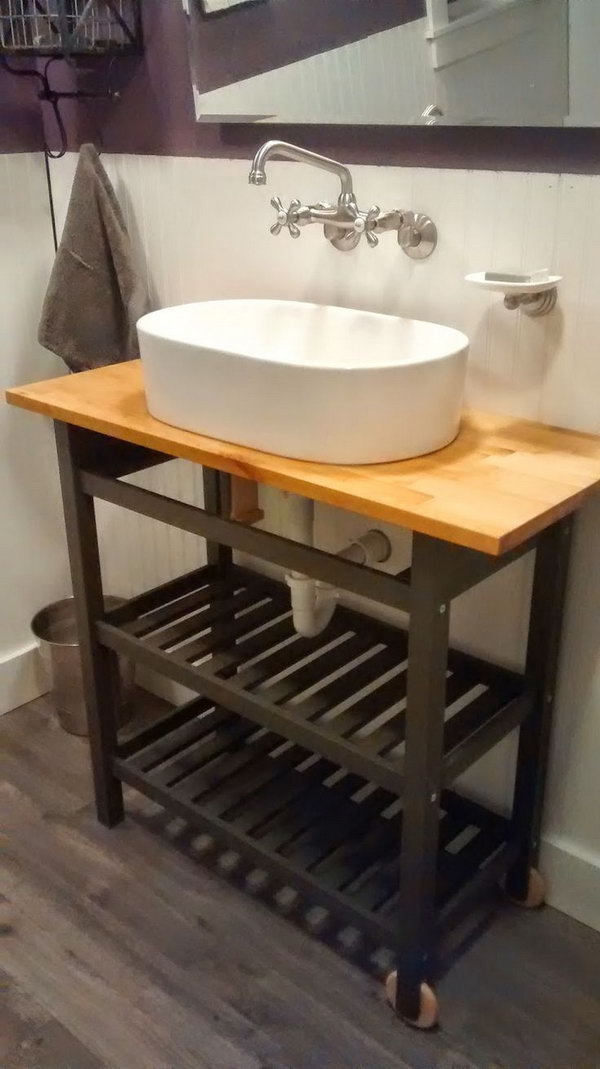 Bathroom Vanity Hacked from Ikea Kitchen Cart.