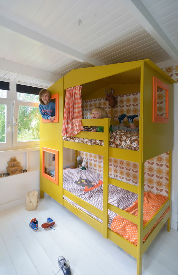 Turn a IKEA Bunk Bed to a Stylish Yellow PlayHouse Bed 