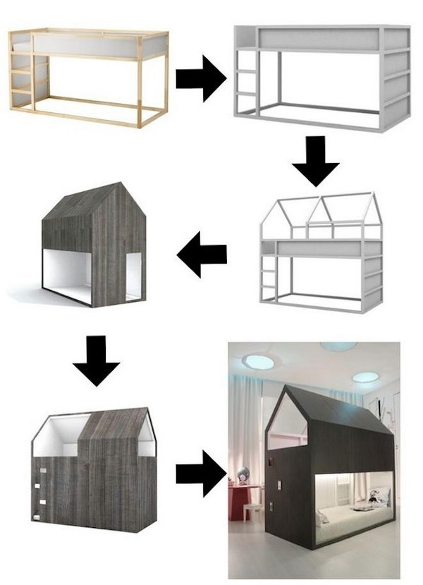 Convert IKEA Kura bed to a Little Forest House 