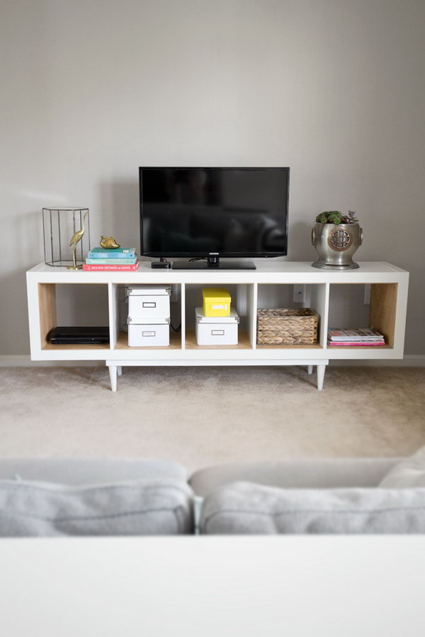 IKEA HACK: Kallax Shelving Unit to TV Stand or a Mid-century Sideboard. 