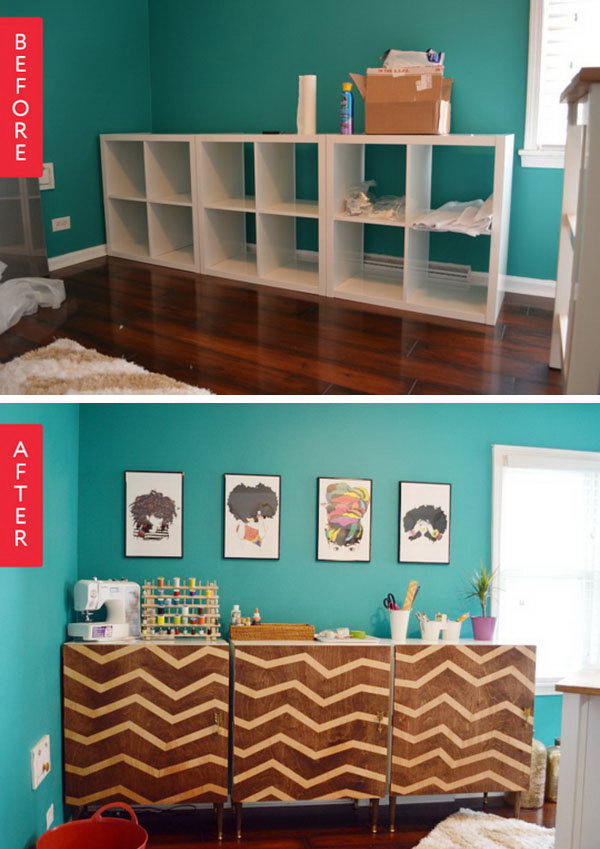 Before & After: IKEA Kallax to Personalized Zig-Zag Modular Credenza. Get the full tutorial 