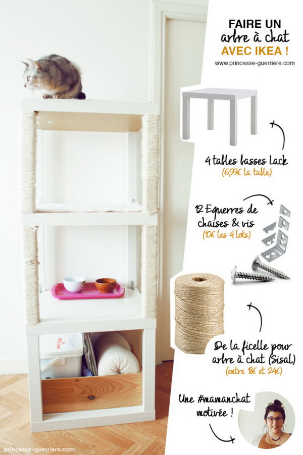 Cat Tree with IKEA LACK Tables. Combine 3 LACK tables together to create a comfortable house for your cats. Check how to do it .