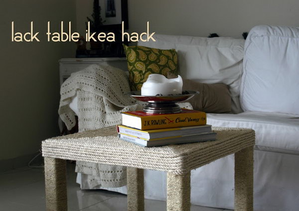 Rope-wrapped Coffee Table. Refashion  your Lack coffee table from IKEA by wrapping both the tabletop and legs with nautical rope. See more 