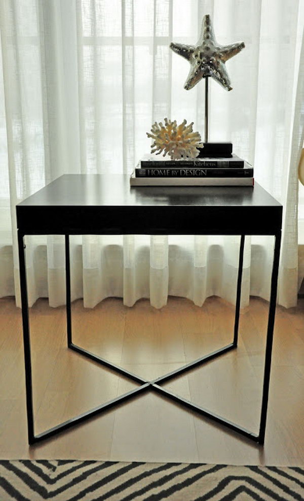 Modern Welded Table. This creative welded table is made with the wood tabletop from an IKEA LACK table and the X-shaped metal frame as the table legs. It's simply chic and perfect for any room of your house. See more details 
