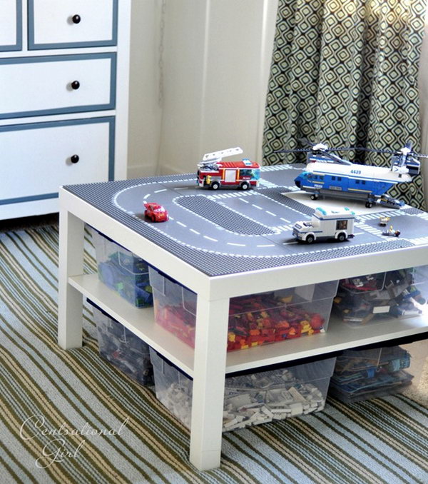 DIY Lego Table. If you have kids who are the Lego toy addicts. You will be so happy to see this genius tutorial on creating a Lego Table from an ordinary LACK table and get free from Lego chaos. See the step-by-step directions 