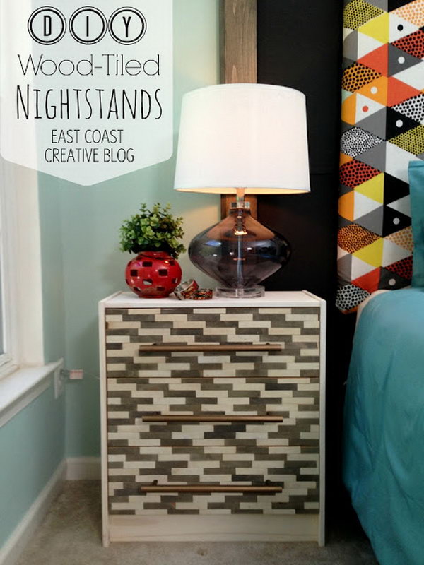 DIY Wood-Tiled Nightstands. Get yourself some seriously styling, high-end-looking nightstands at a great price with the instructions