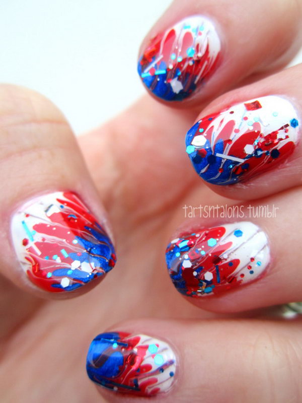 Freedom Calling Fireworks Inspired Nail Art: This free-spirited nail art is very simple to recreate and will look just as cute when the holiday is over. See the tutorial 