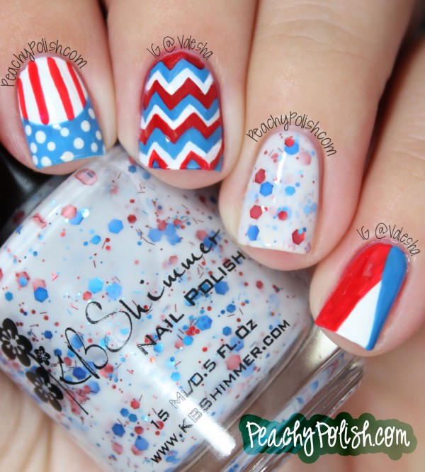 4th of July Nautical Themed Skittle Nails: This manicure looks very unique and different but it's great way to reflect the American spirit and stay cool. See the tutorial 