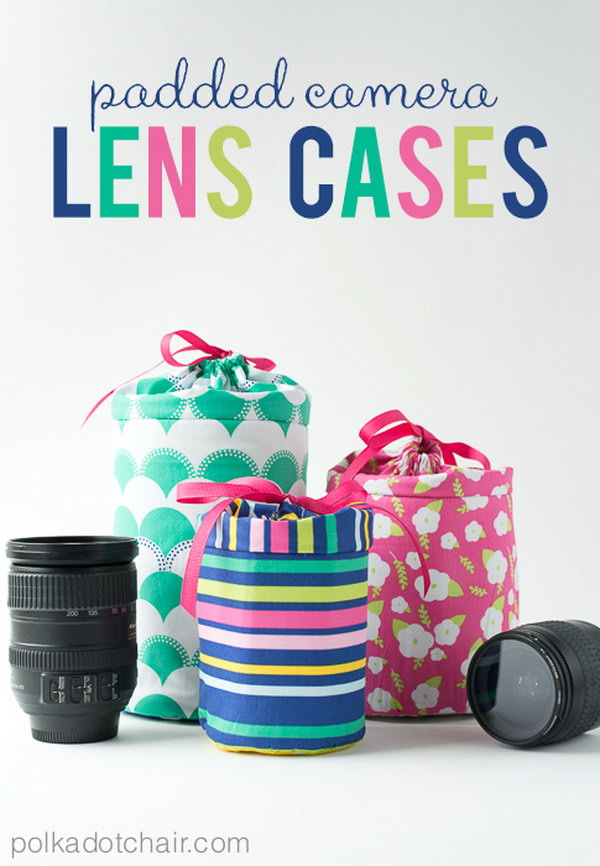 Padded Camera Lens Case. A great gift for camera enthusiasts! It could probably be used as a case or bag for other items of a similar size, too. Get the step-by-step instructions