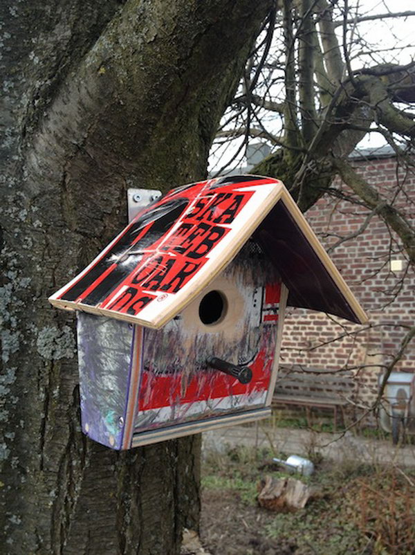  Repurposed Skateboard Birdhouse: When repurposing your skateboard, don’t forget your little cute birdie. How awesome are these birdhouses made from recycled skateboards. I want one like that in my backyard.