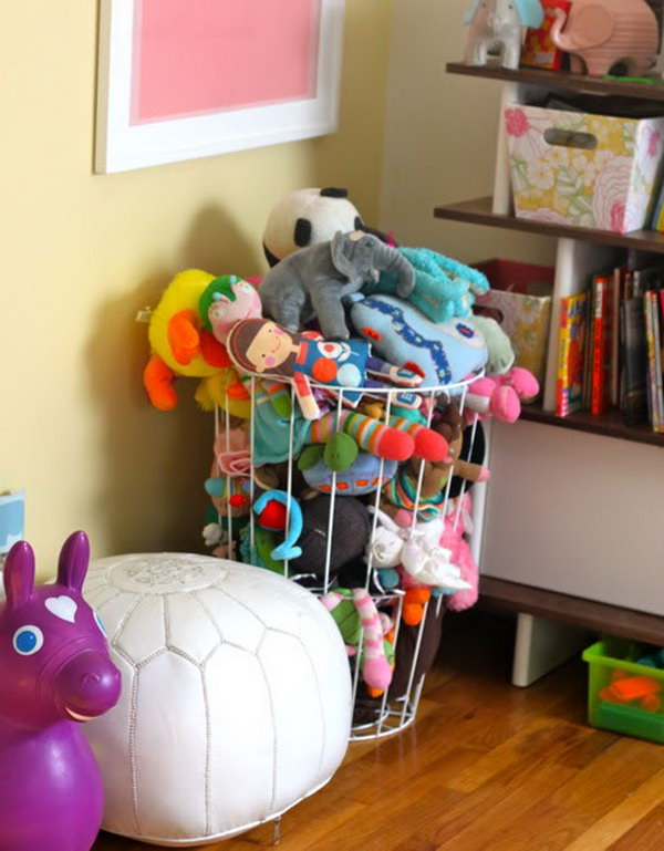 Use a Plain Trash Can as a Place to Hold Stuffed Toys