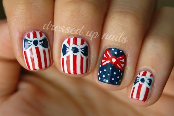4th Of July Nail Design with Pretty Bows. Get more directions 