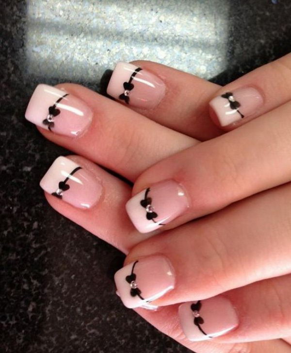 Classic Black and White NailDesign with Cute Bows. 
