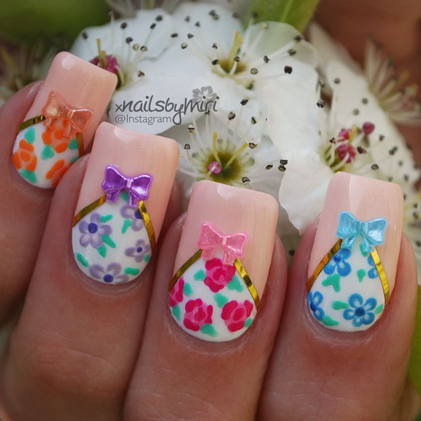 Spring Flower Nails with Bows. 