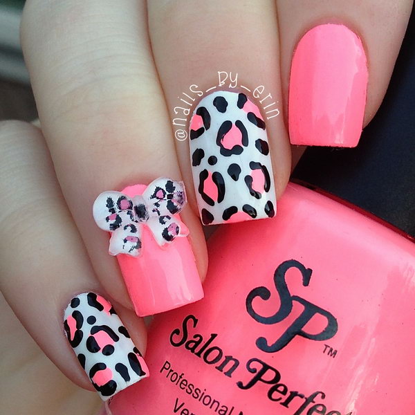 Pink Leopard and 3D Bow Nails. 