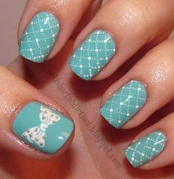 Tiffany Blue with Bow Nails. Get the tutorial 