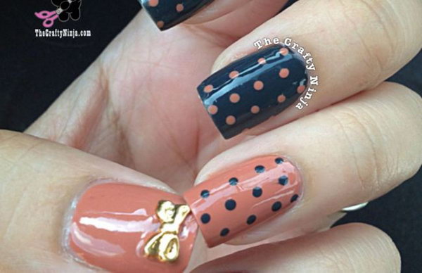Dotticure Polka Dot Nails with Gold Bow. See more details 