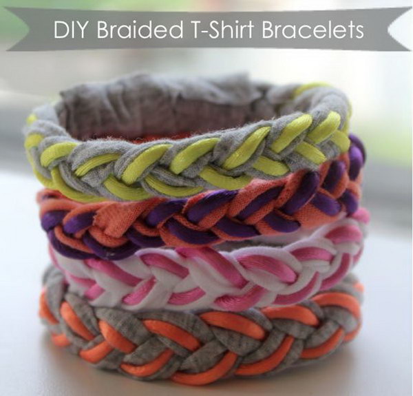 DIY Braided T-Shirt Bracelets. See the tutorial 