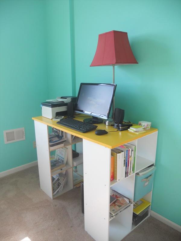 DIY Pottery Barn Similar Bookshelf Desk. It's a great desk with lots of storage. 