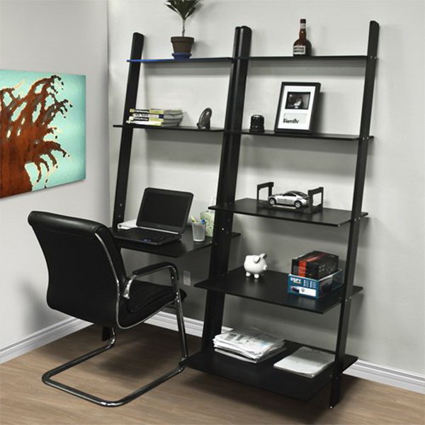 Leaning Ladder Computer Desk with Bookcase. It converts any space into a work place while saving valuable floor space and lending to your overall decor. 