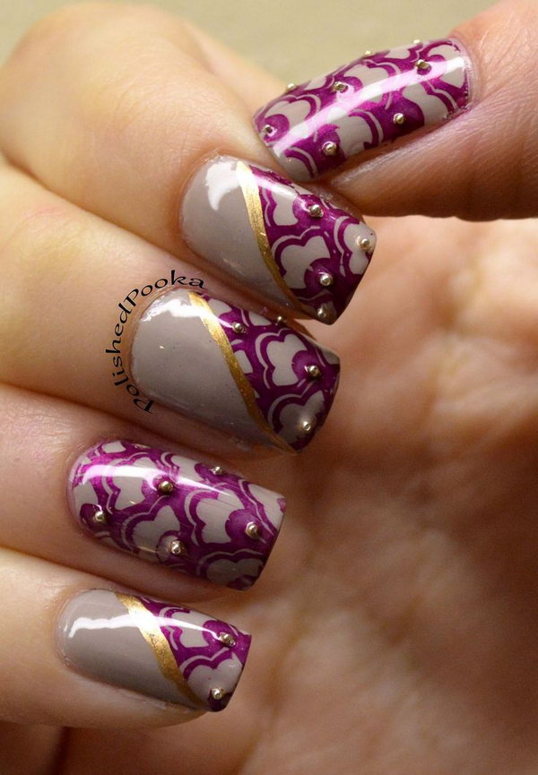 Purple Lace with Bead Accented Nails. 