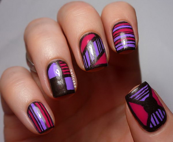 Stripy Geometric Mix Nail Art. 