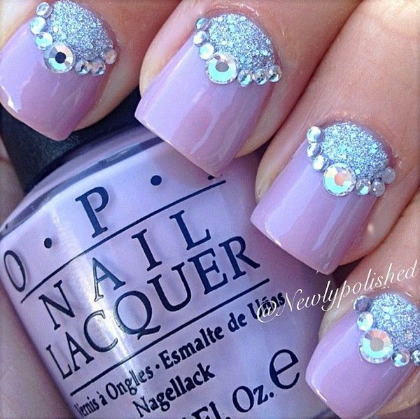 Purple Background with Silver Glitter Bear Accent Nails . 