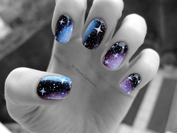 Galaxy Deep Purple Star Nails. This is all sorts of perfect! I love it, so clever! :)