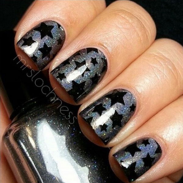 Glitter Gray Nail Designs with Black Star. This is all sorts of perfect! I love it, so clever! :)