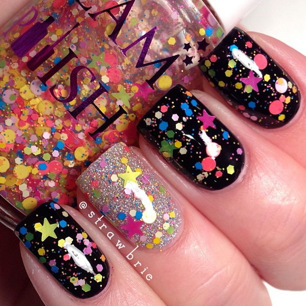 Colorful Glitter Star Nails. This is all sorts of perfect! I love it, so clever! :)