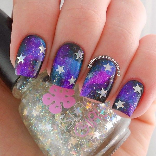 Galaxy Purple Star Nails. This is all sorts of perfect! I love it, so clever! :)