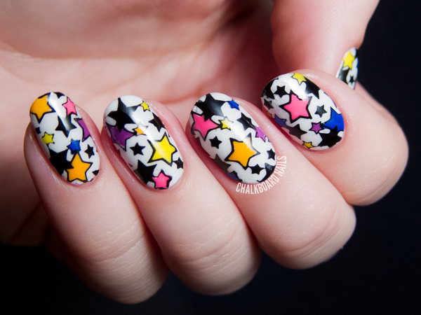 Bright and Glow Star Nails. This is all sorts of perfect! I love it, so clever! :)