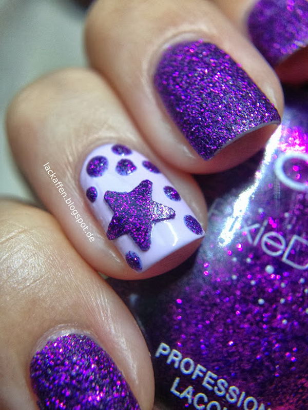 Purple Star Nails with Glitter. This is all sorts of perfect! I love it, so clever! :)