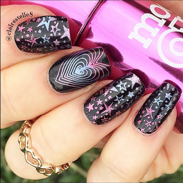 Black Hearts and Stars Nail. This is all sorts of perfect! I love it, so clever! :)