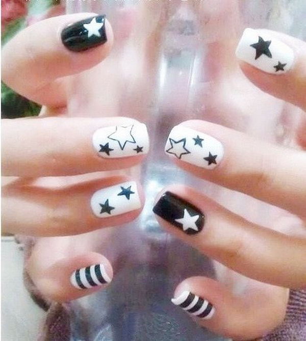 Black and White Star Nail Art. This is all sorts of perfect! I love it, so clever! :)
