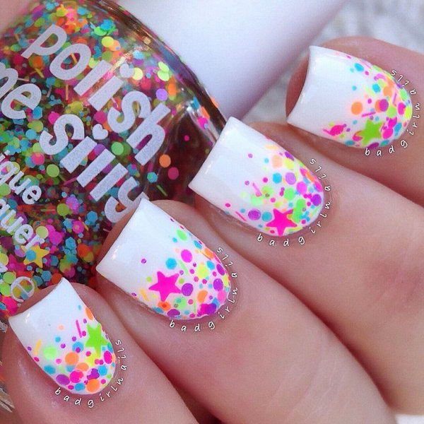 Neon Multicolor Dot Nails With Stars. This is all sorts of perfect! I love it, so clever! :)