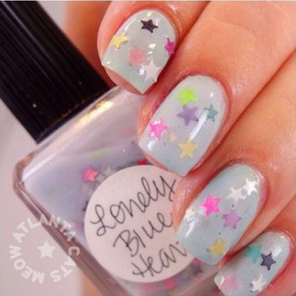 Gray Nails with Colorful Stars. This is all sorts of perfect! I love it, so clever! :)