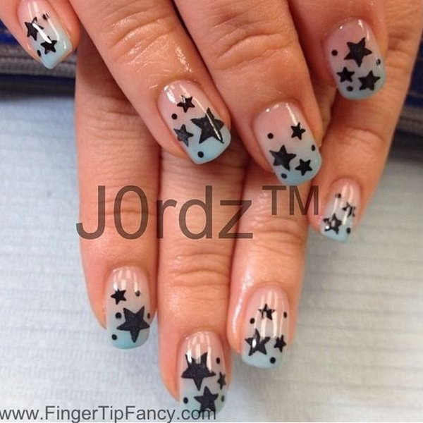 Black Stars with Light Blue Fade Nails. This is all sorts of perfect! I love it, so clever! :)