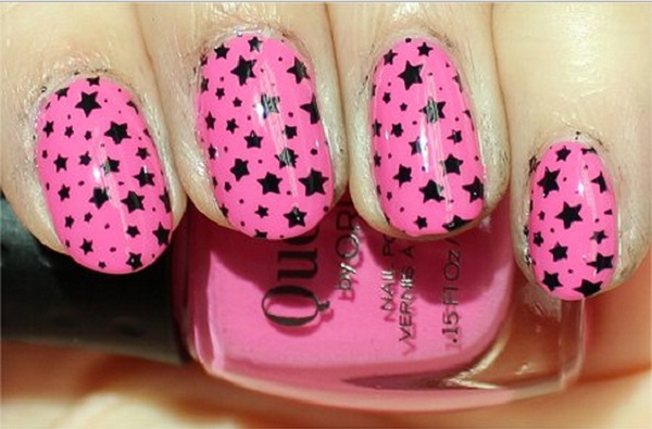 Pink Nail with Black Stars. This is all sorts of perfect! I love it, so clever! :)
