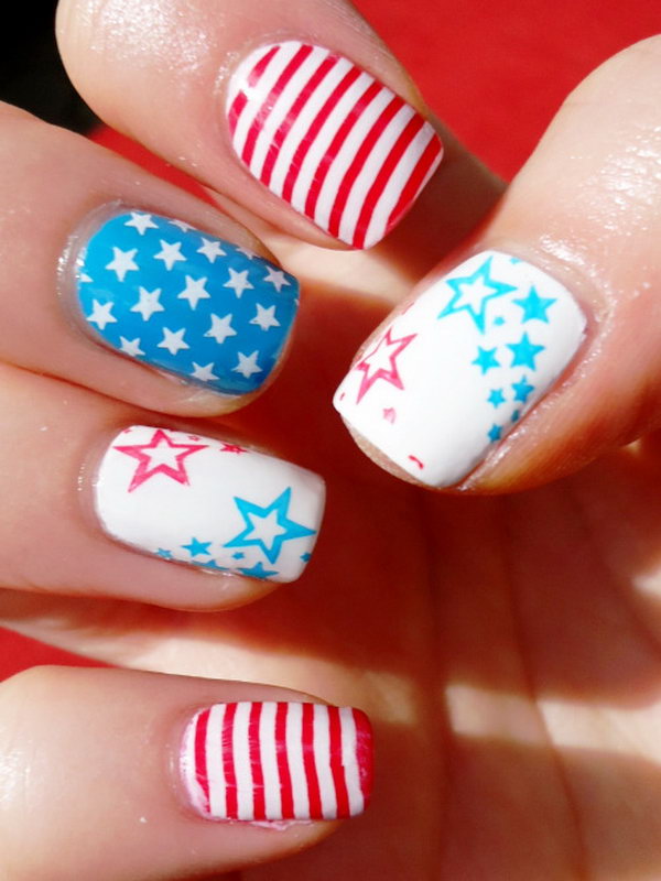 Red, White and Blue Stars and Strips Nails. This is all sorts of perfect! I love it, so clever! :)