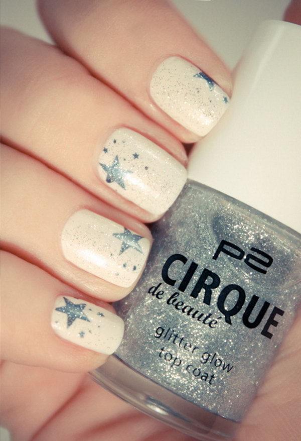 Beige Nails with Gray Stars. This is all sorts of perfect! I love it, so clever! :)