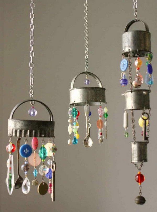 Recycled Silverware and Buttons Wind Chime. 